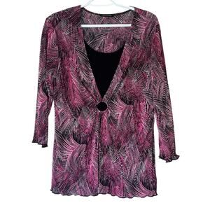 Notations Pink and Black 3/4 Sleeve Blouse Size Large